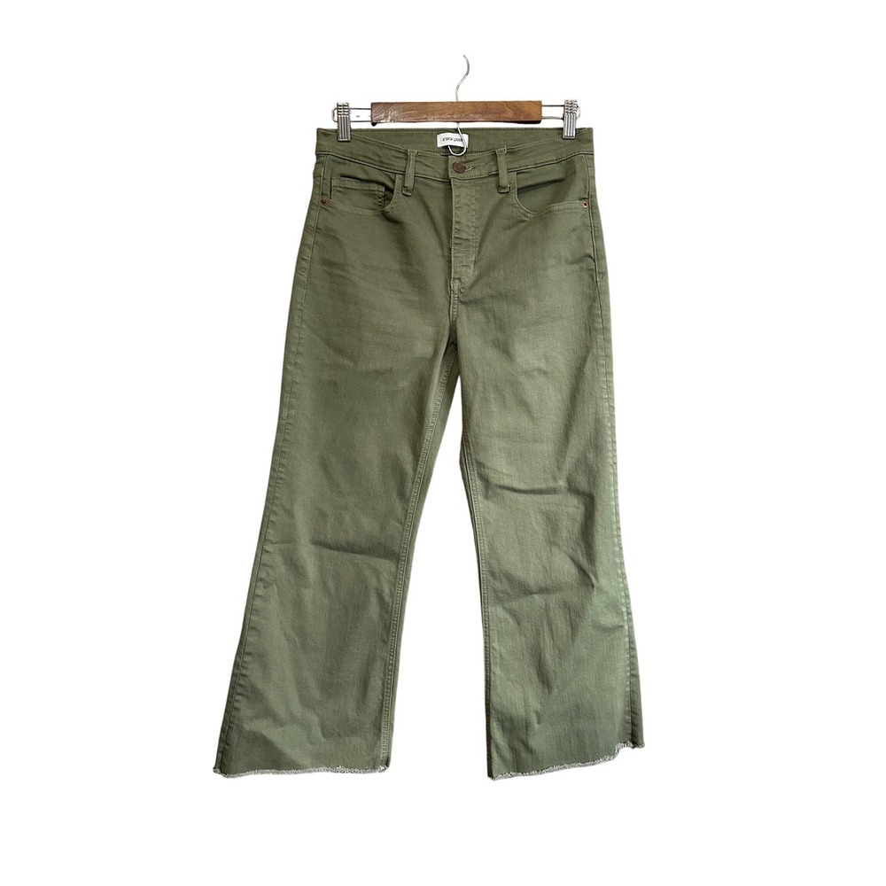 Sneak Peek Olive Green High Rise Wide Leg Raw‎ Hem Crop Jeans Women's Size 728